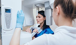 woman getting CT scans for dental implants in San Antonio