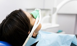 Patient relaxing while breathing in nitrous oxide