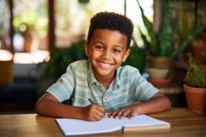 a child writing in a notebook